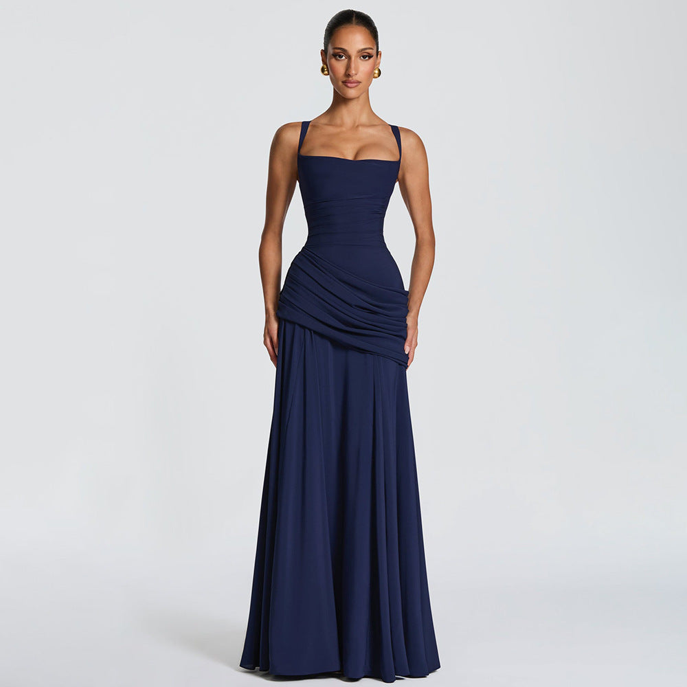 Women's Temperament Pure Color Sleeveless Large Hem Dress