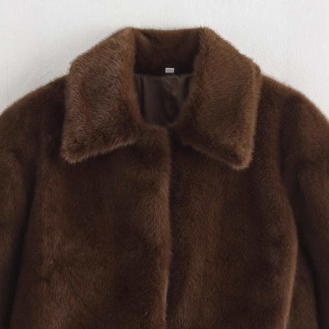 Autumn Brown Artificial Fur Effect Lapel Shorts