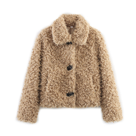 Women's Winter Lapel Long-sleeved Single-breasted Faux Fur Coats