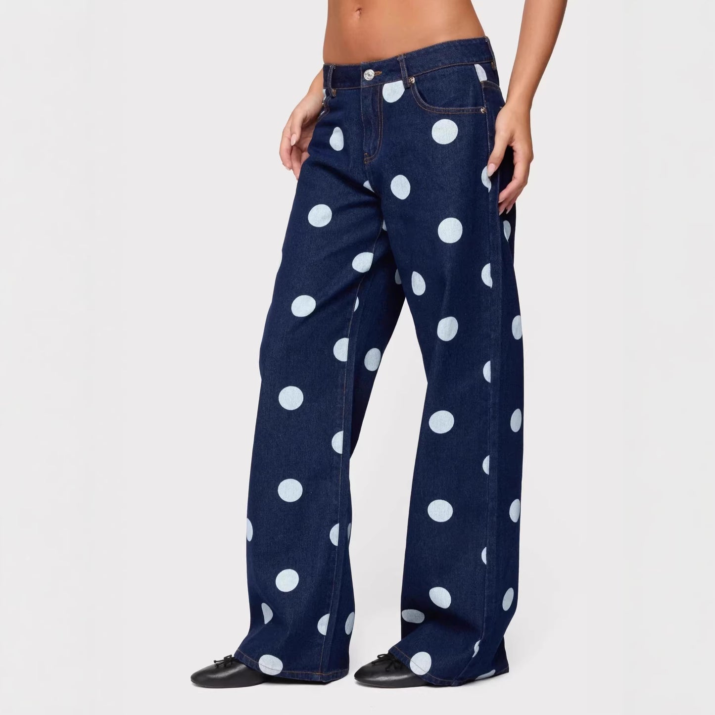 Women's Casual Cool Dark Polka Dot Jeans