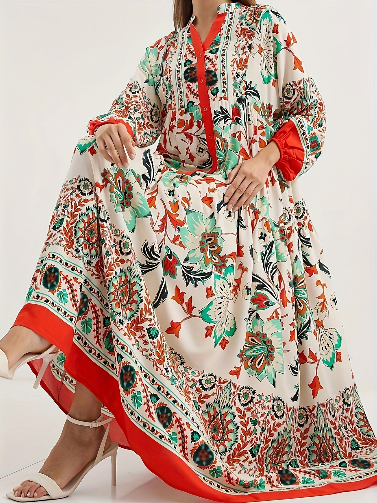 Women's Long Robe Elegant Loose Sleeve Floral Dress