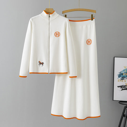 Women's Knitted Fashion Creative Horse Embroidered Casual Suits