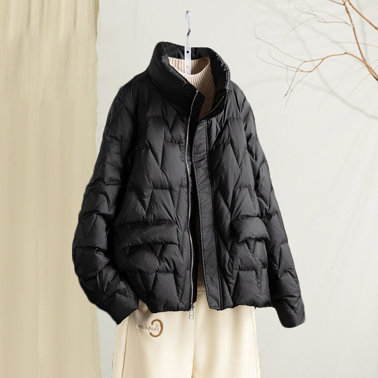 Women's Solid Color Line Pressing Zipped Stand Collar Jackets