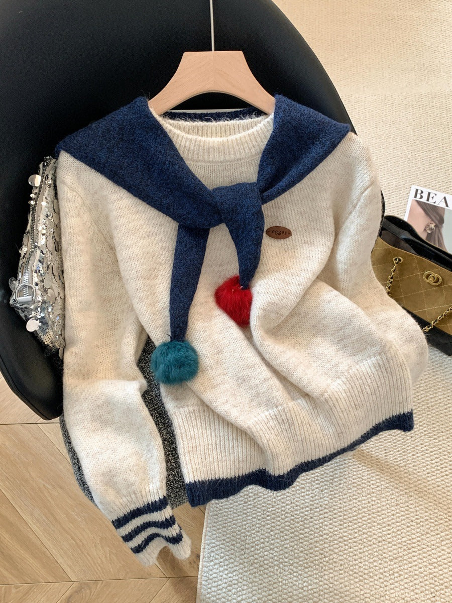 Women's Korean Style Idle Contrast Color Two-piece With Sweaters