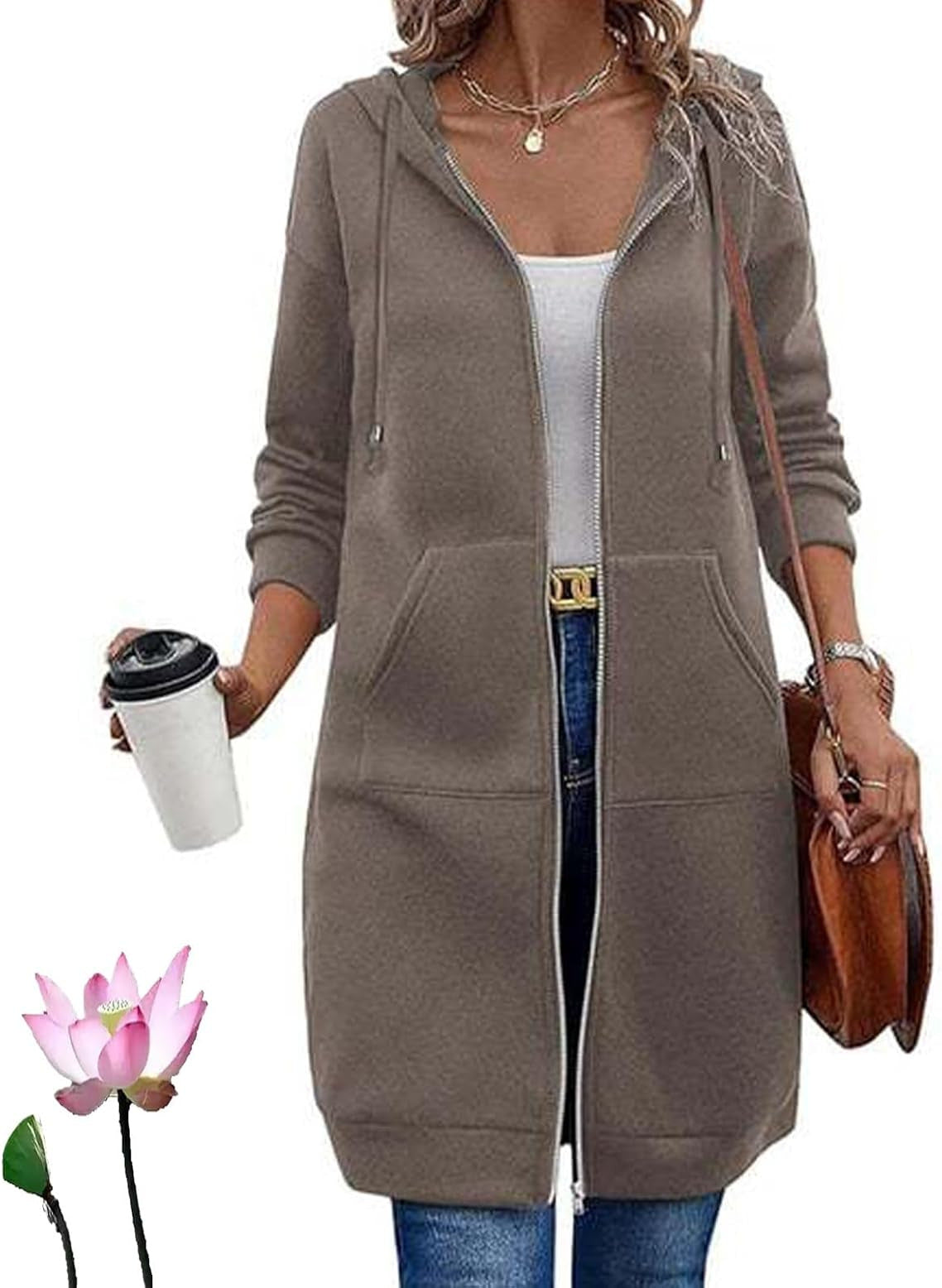 Women's Casual Zipper Fleece-lined Hoodie Long-sleeved With Jackets