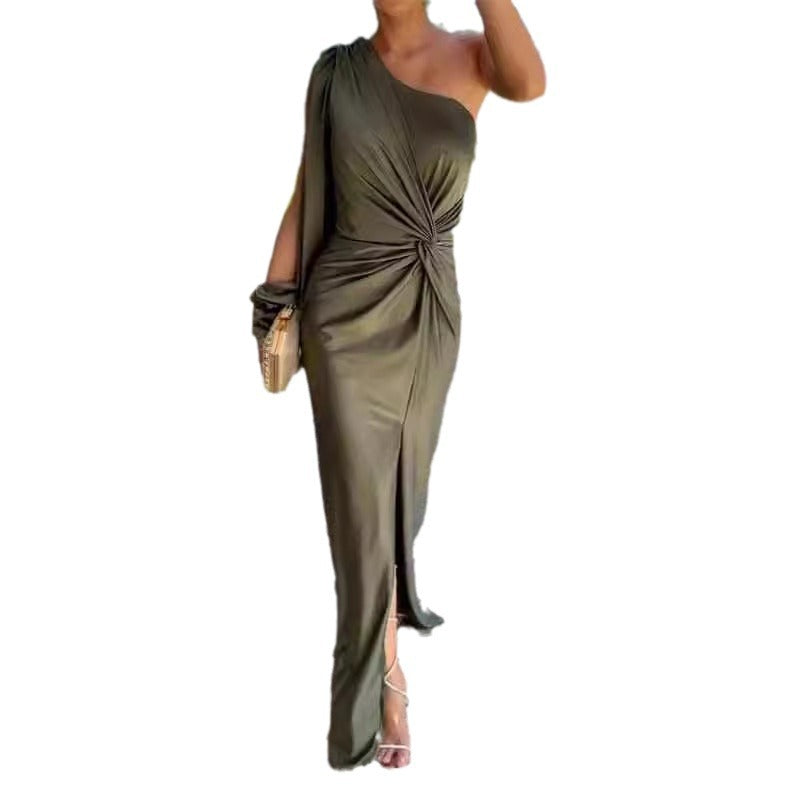Summer Knotted Split Solid Color Slim Dresses