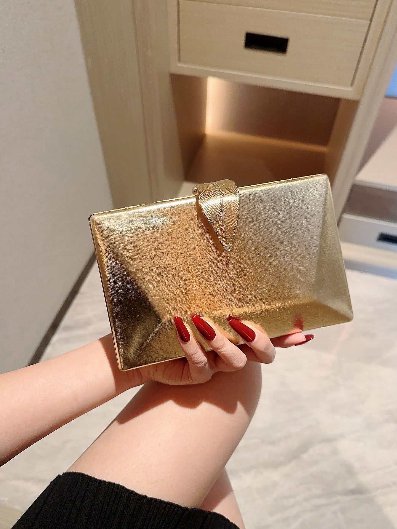 Dinner Metal Leaf Clutch Box Chain Evening Bags