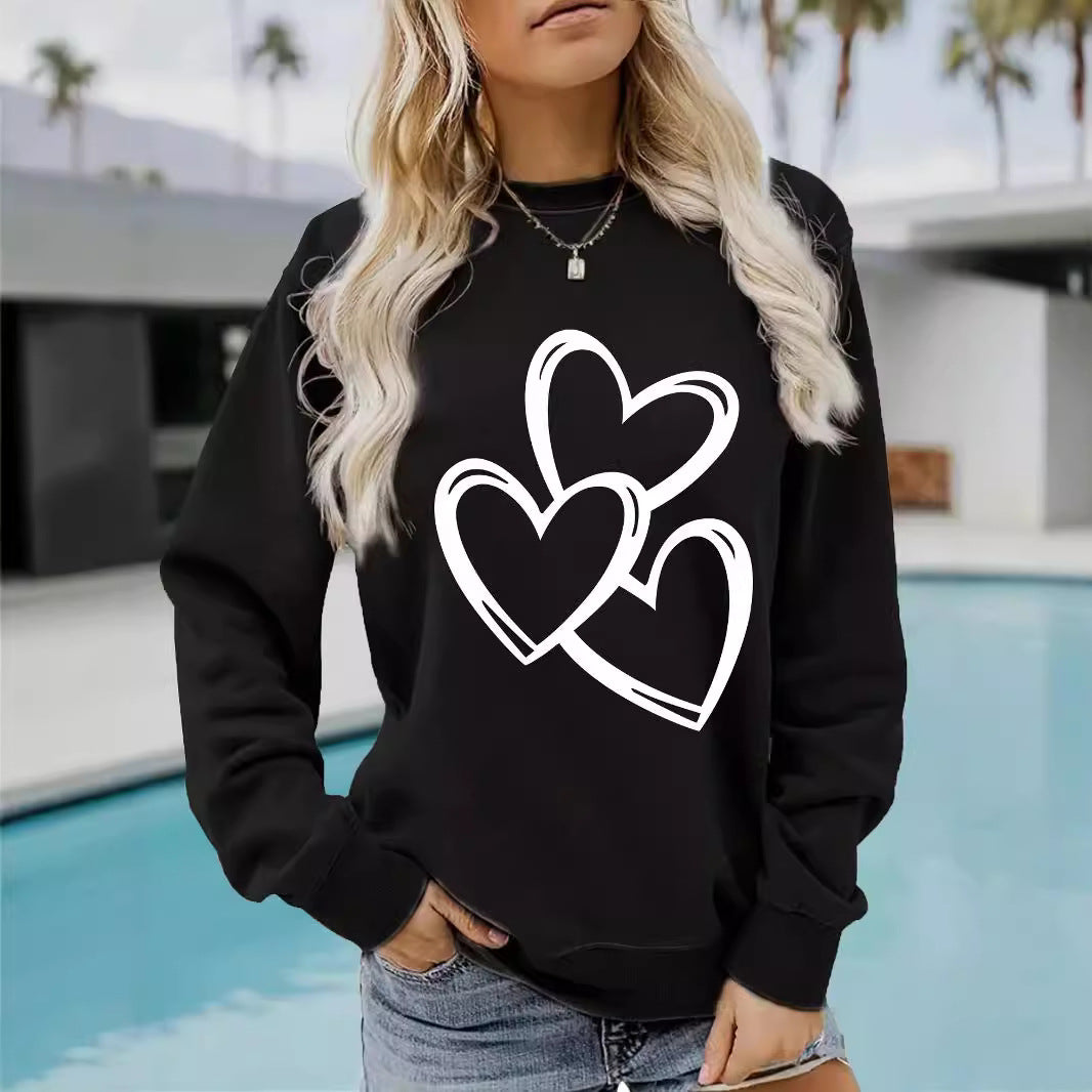 Women's Casual Long-sleeved Round Neck Valentine's Day Printed Women's Sweater, Sweater