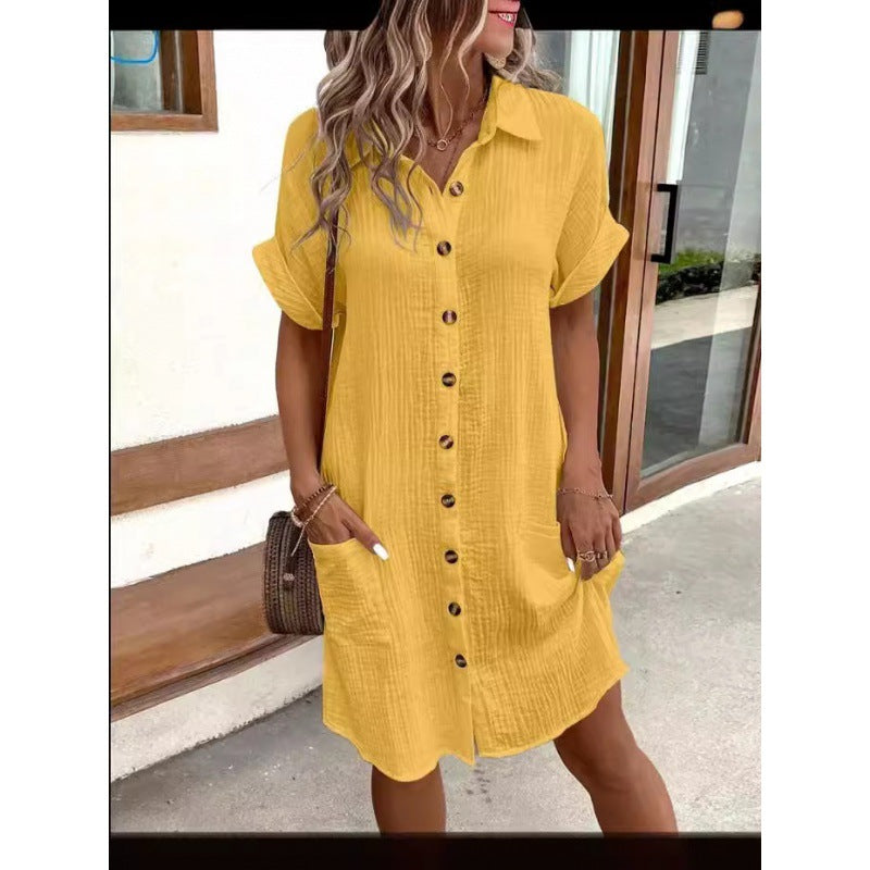 Women's Casual Solid Color Single-breasted Mid-length Sleeve Clothing
