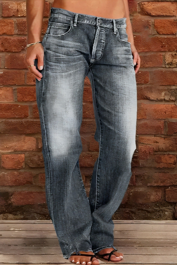Women's Denim Trousers Trendy Mid Waist Ripped Jeans