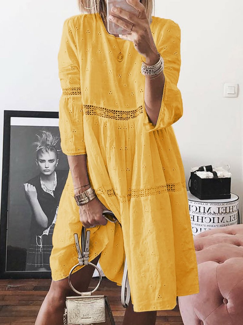 Women's Lace Stitching Hollow Embroidered Sleeve Dress Dresses