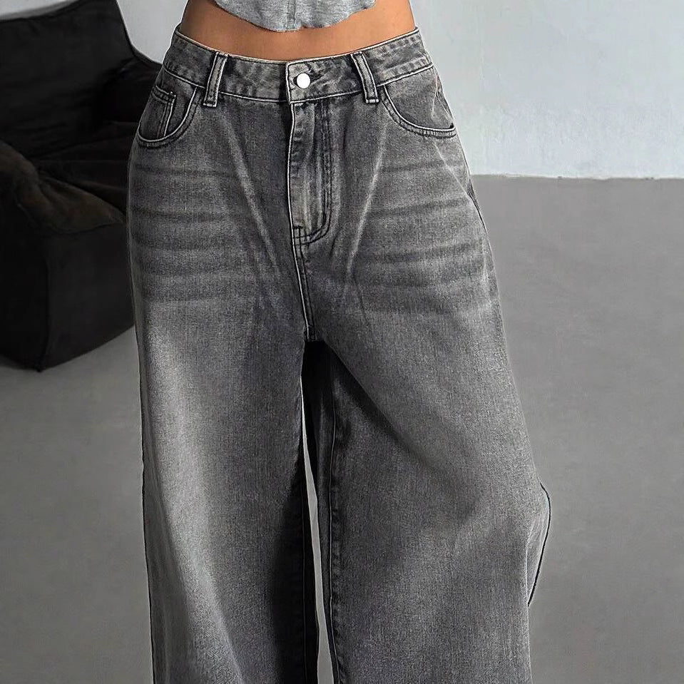 Fashion Retro Straight Loose High Waist Wide Leg Casual Trousers Women's Jeans