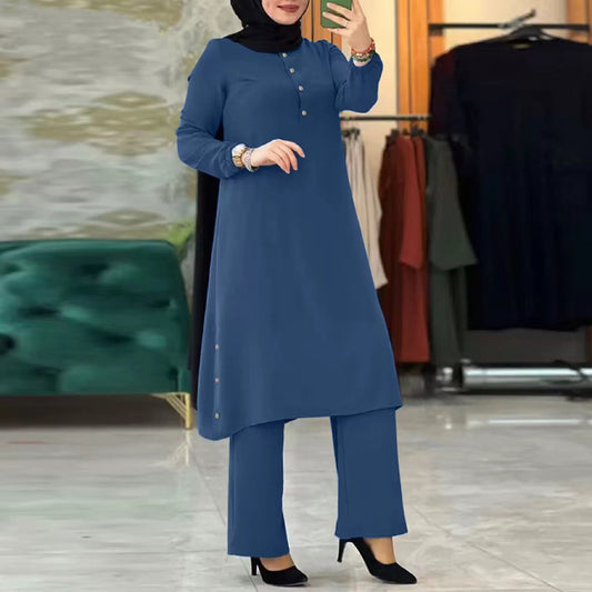 Women's Quality Muslim Solid Color Long Sleeve Suits