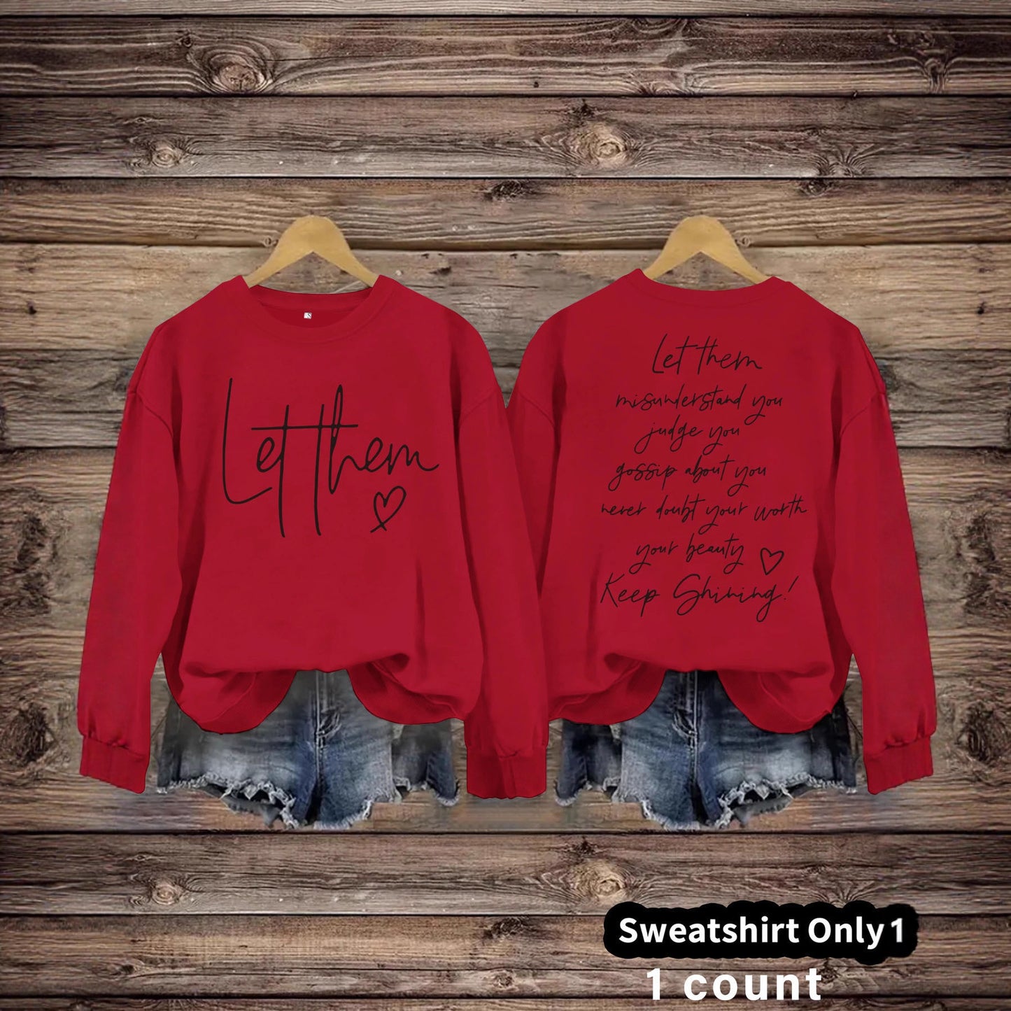 Women's Round Neck Letter Print Casual Loose Sweaters