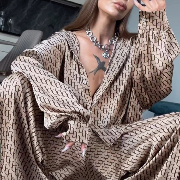Women's High-grade Long-sleeved Loose Shirt Trousers Two-piece Suits