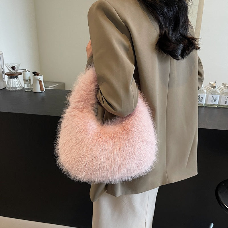 Women's Portable Fur Popular Plush High-grade Minority Bags