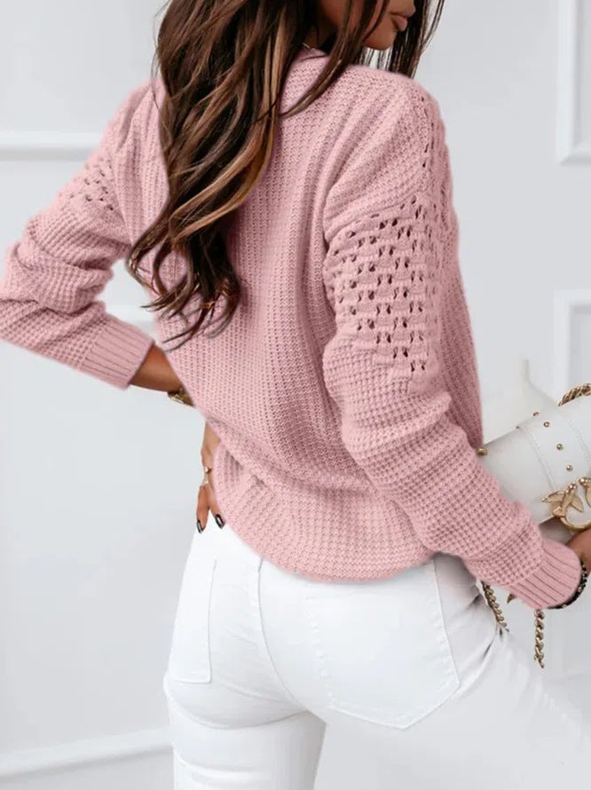Women's Jacquard Hollow Out Stitching Round Neck Sweaters