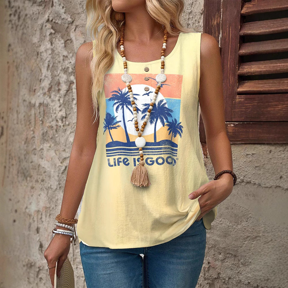 Women's Round Neck Gradient Color Matching Casual Women's T-shirt