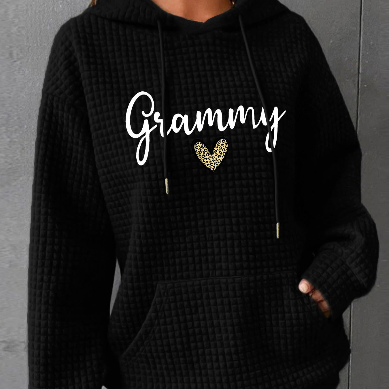 Women's Waffle Hoodie Long Sleeve Printed Fashion Women's Sweater, Sweater