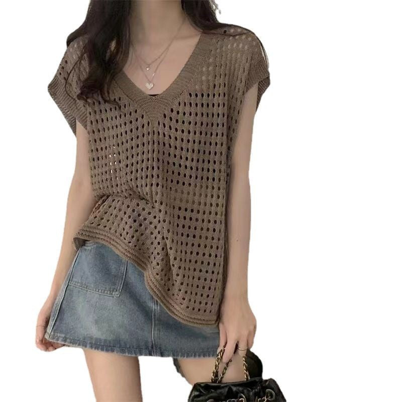 Women's Summer Thin Hollow Knitted Idle Style Sleeveless Vests