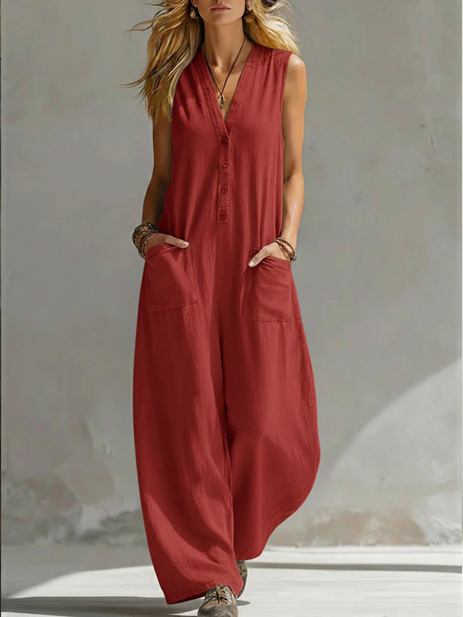 Cool Women's Casual Linen Cotton Sleeveless Women's Jumpsuit/clothing