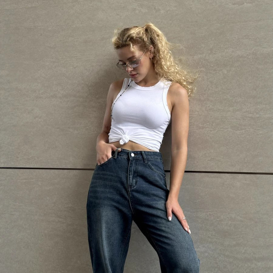 Women's Blue Wide Leg High Waist Slimming Jeans