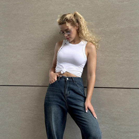 Women's Blue Wide Leg High Waist Slimming Jeans