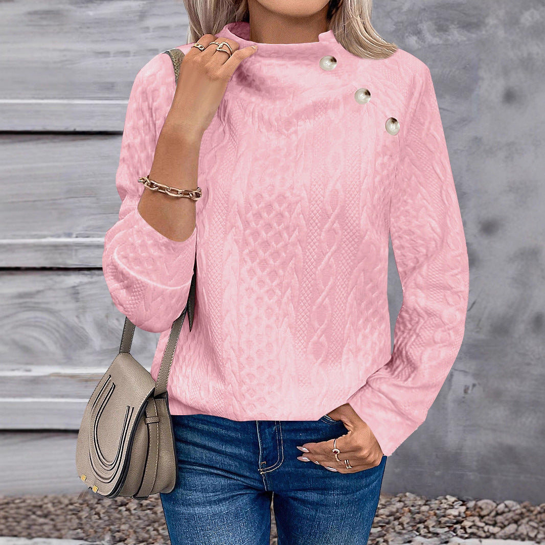 Women's Turtleneck Buttons Casual Fashion Sports T-shirt Sweaters