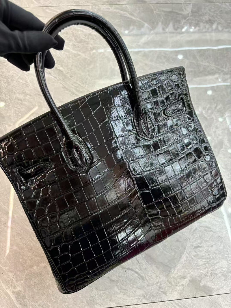 Women's Genuine Leather Shiny Patent Crocodile Pattern Bags