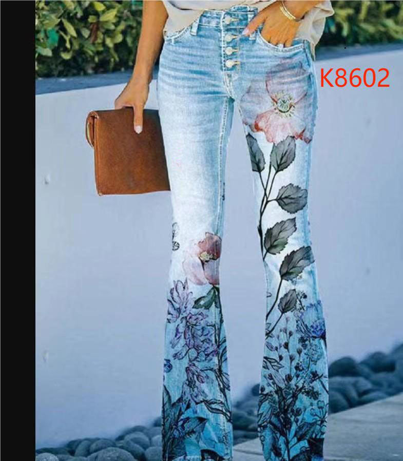 Elegant Slimming Digital Printing Imitation Denim Women's Jeans