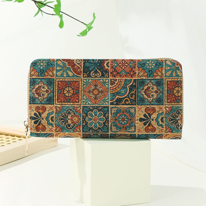 Soft Wood Grain Long Zip Mobile Phone Bags