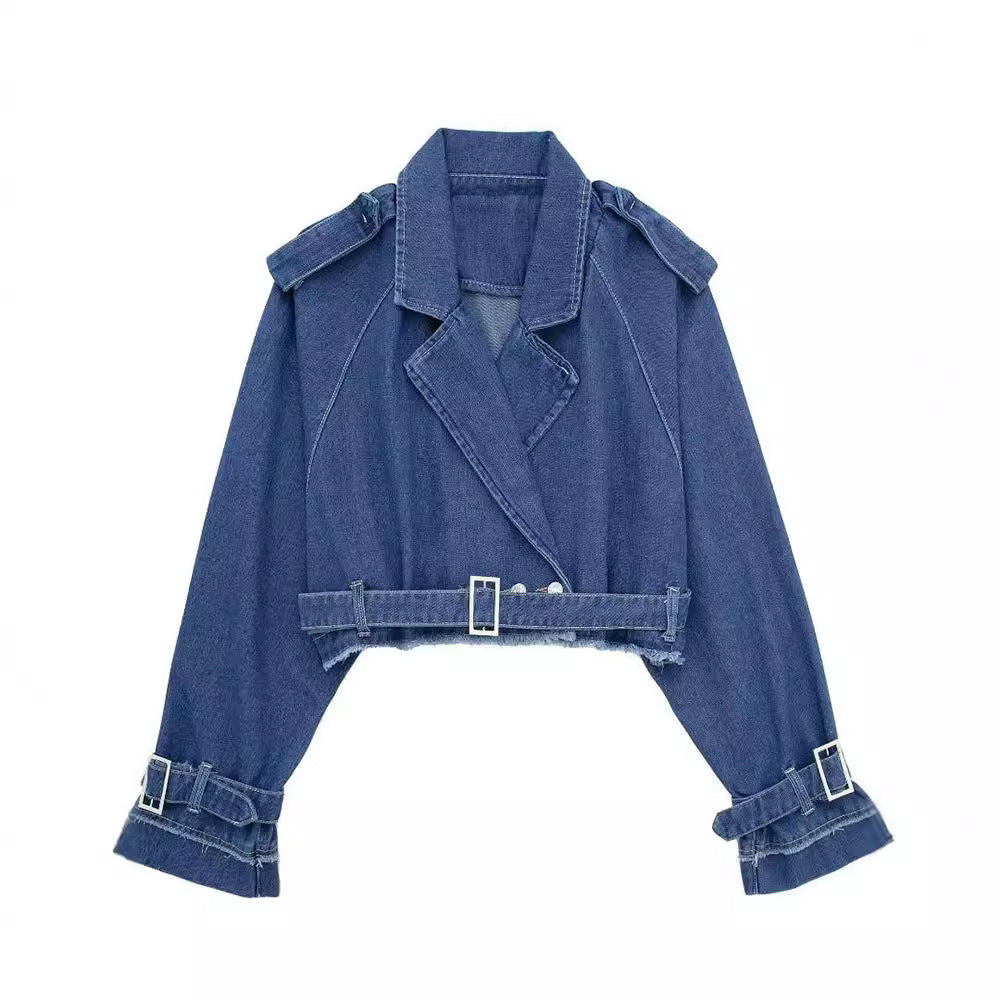 Women's Design Sense Niche Denim Trench Autumn Coats
