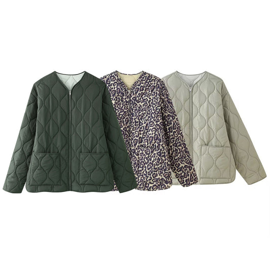 Women's Round Neck Zipper Large Pocket Coats