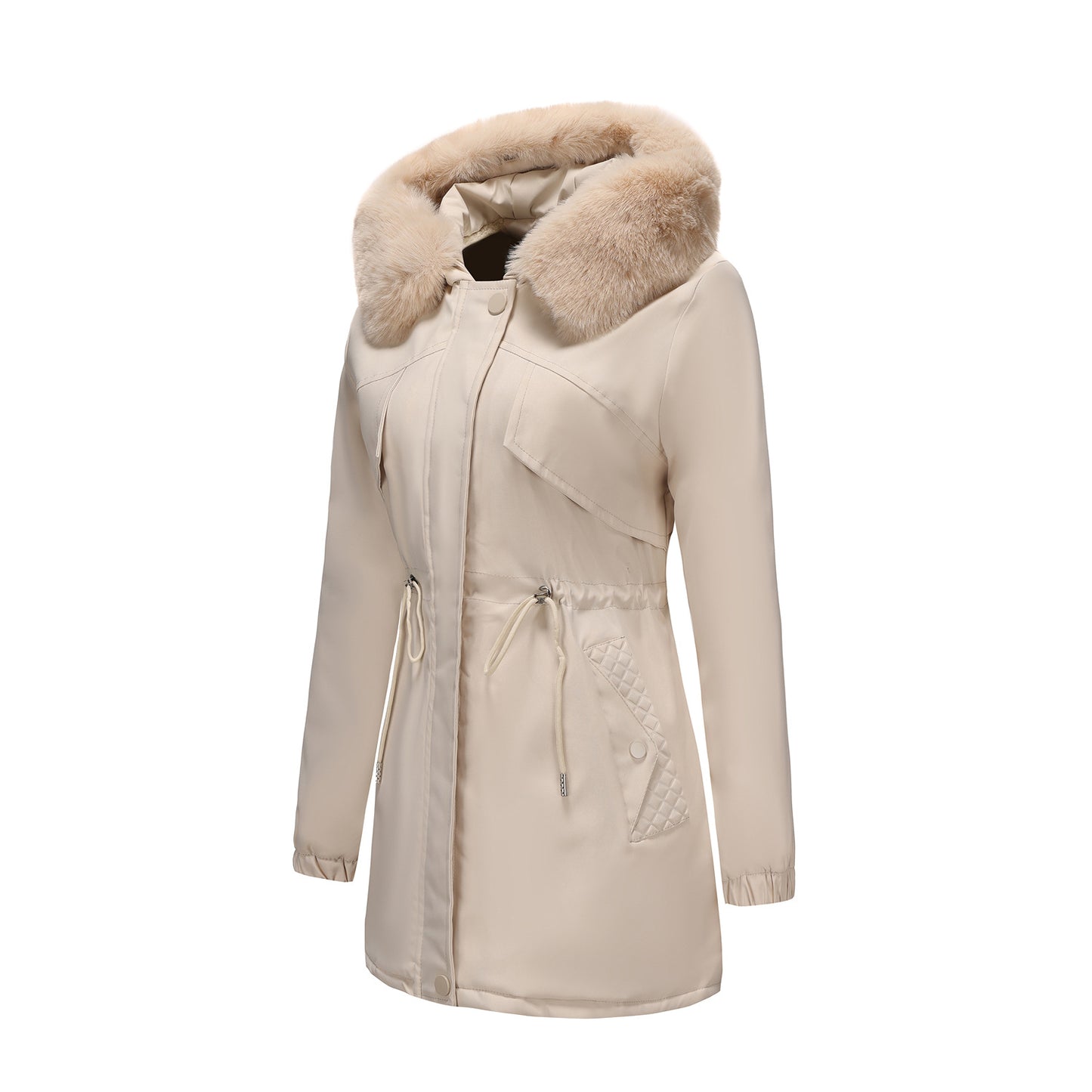 Women's Korean Style Overknee Parka Fur Collar Casual Versatile Coats