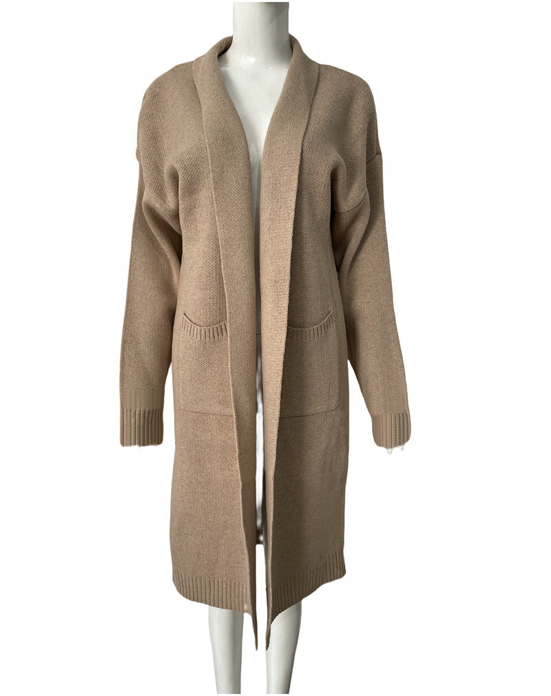 Large Long Loose Pockets Solid Color Knitwear