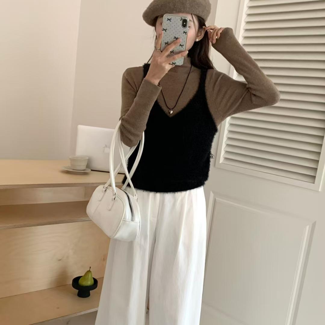 Korean Style Fashion Imitation Mink Simple Bandage Dress Knitted Women's Vest