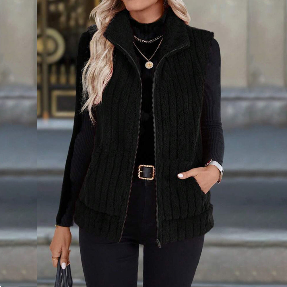 Women's Spring Plush Outerwear Casual Lapel Zipper Coats