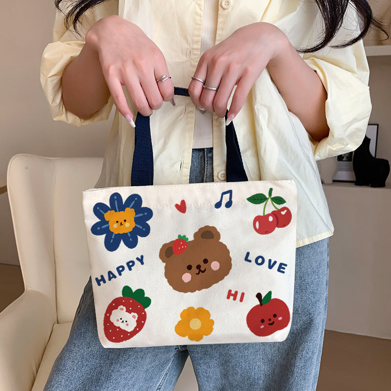 Women's Cute Cartoon Canvas Tutorial Lunch Size Handbags