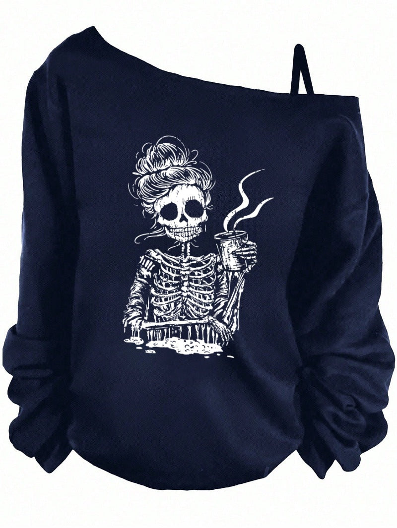 Women's Sling Solid Color Printing Long Sleeve Trendy Women's T-shirt