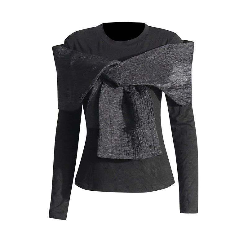 Women's Sleeve Unique Cross Bow Solid Color Blouses