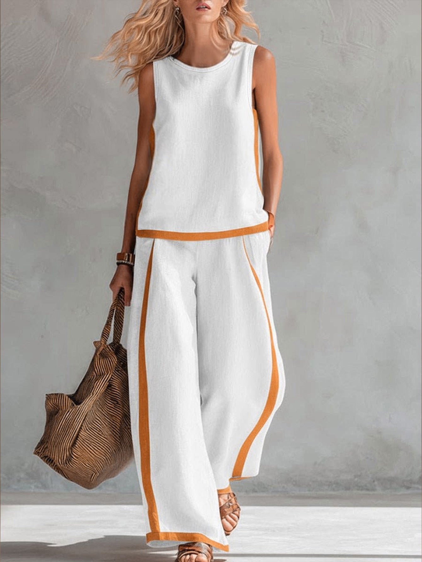 Women's Sleeveless Contrast Color Summer Two-piece Trendy Fashion Casual Suit