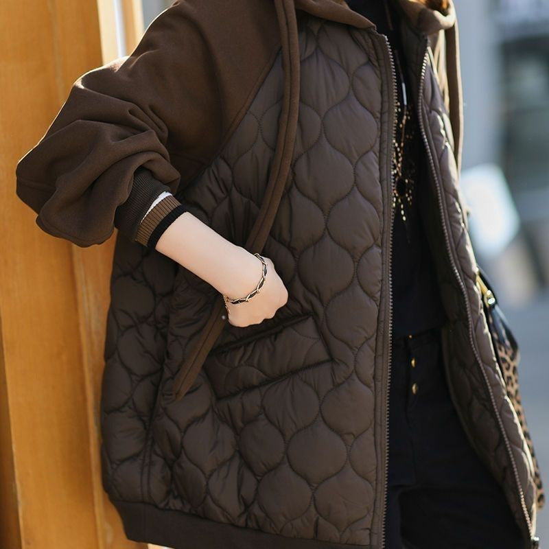Women's Large Rhombus Hooded Stitching Down Thick Coats