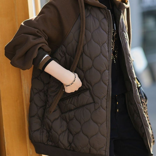 Women's Large Rhombus Hooded Stitching Down Thick Coats