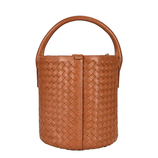 Woven Genuine Leather Vegetable Basket Commuter Bucket Bags