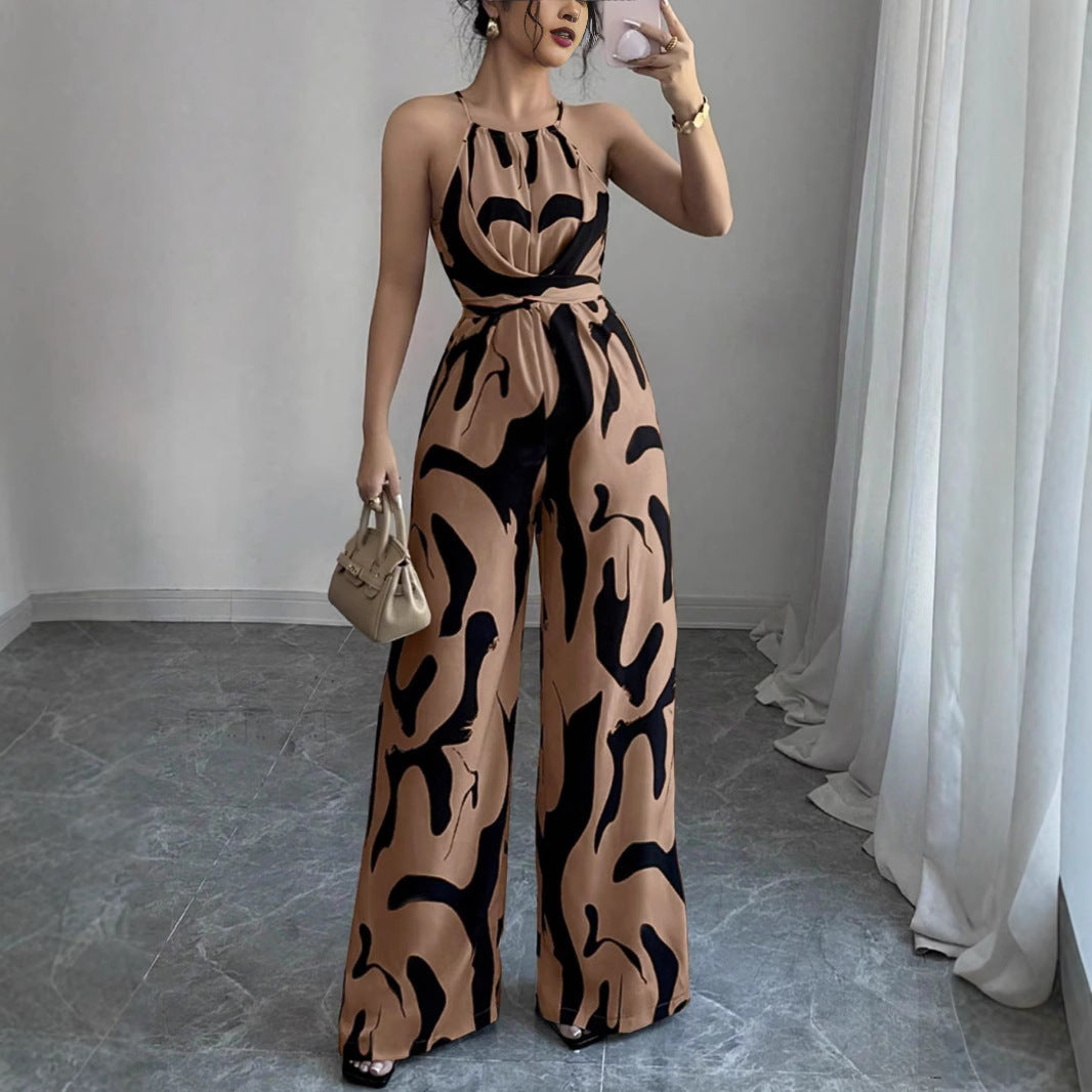 Women's Retro Easy Matching Slimming Loose Printed Halter One-piece Women's Jumpsuit/clothing