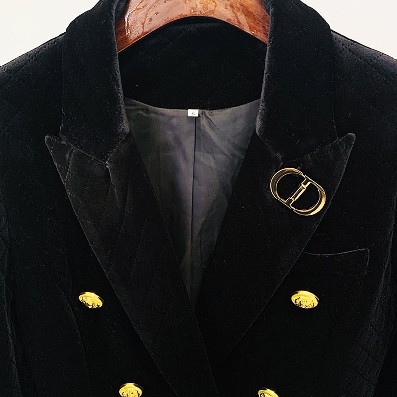 Fashion Metal Lion Buckle Double Breasted Blazers