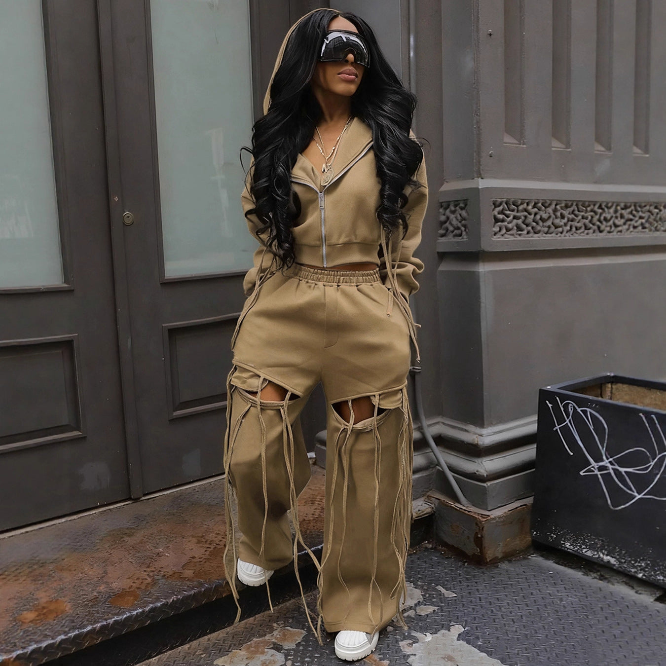 Leisure Commute Hooded Zipper Sweatshirt Wide Suits
