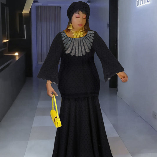 Women's African Wear Lace Long Robe Embroidered Dresses