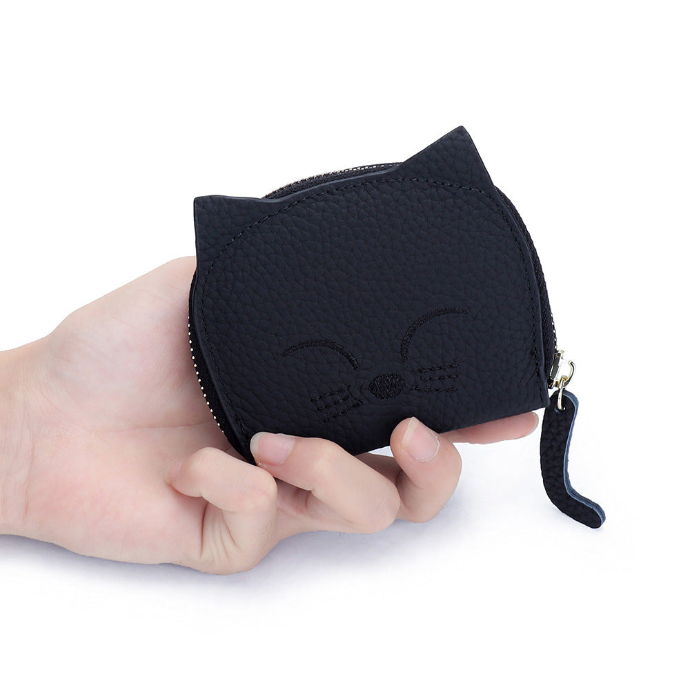 Women's Cartoon Cute Embroidery Cat Genuine Leather Bags