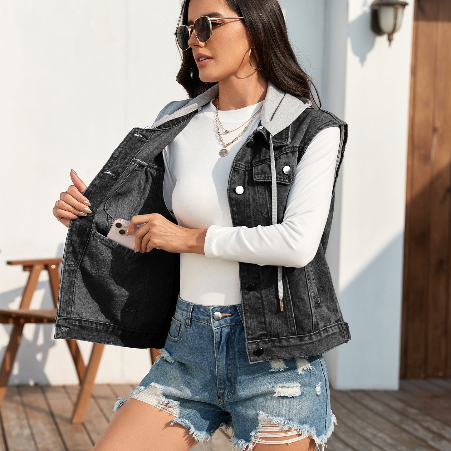 Women's Washed Classic Look Denim Waistcoat For Women's Vest